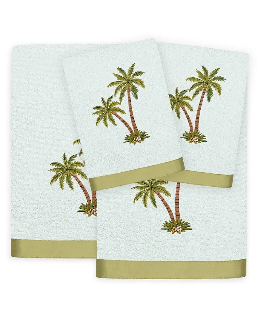 Palmera 4pc Embroidered Towel Set - Aqua, Turkish Cotton image