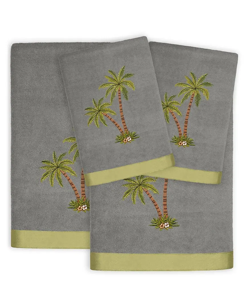 Palmera 4pc Embroidered Towel Set - Charcoal, Turkish Cotton