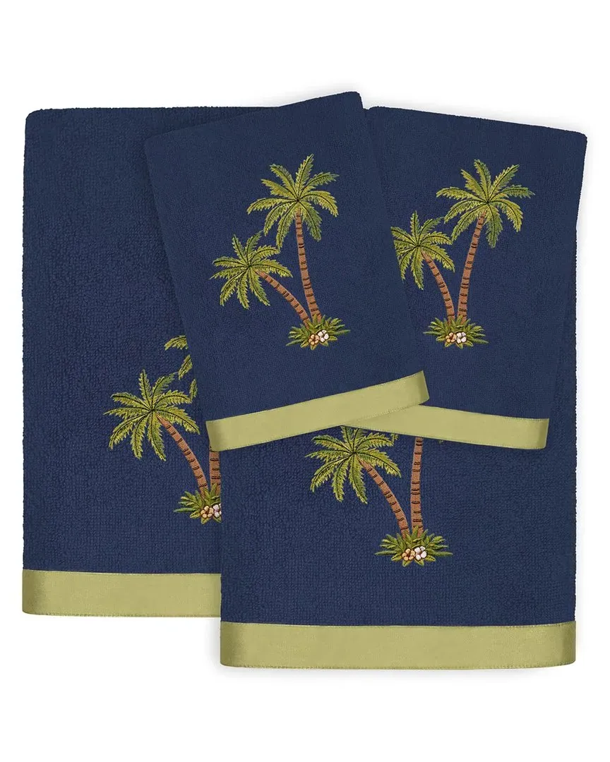 Palmera 4pc Embroidered Towel Set - Marine, Turkish Cotton