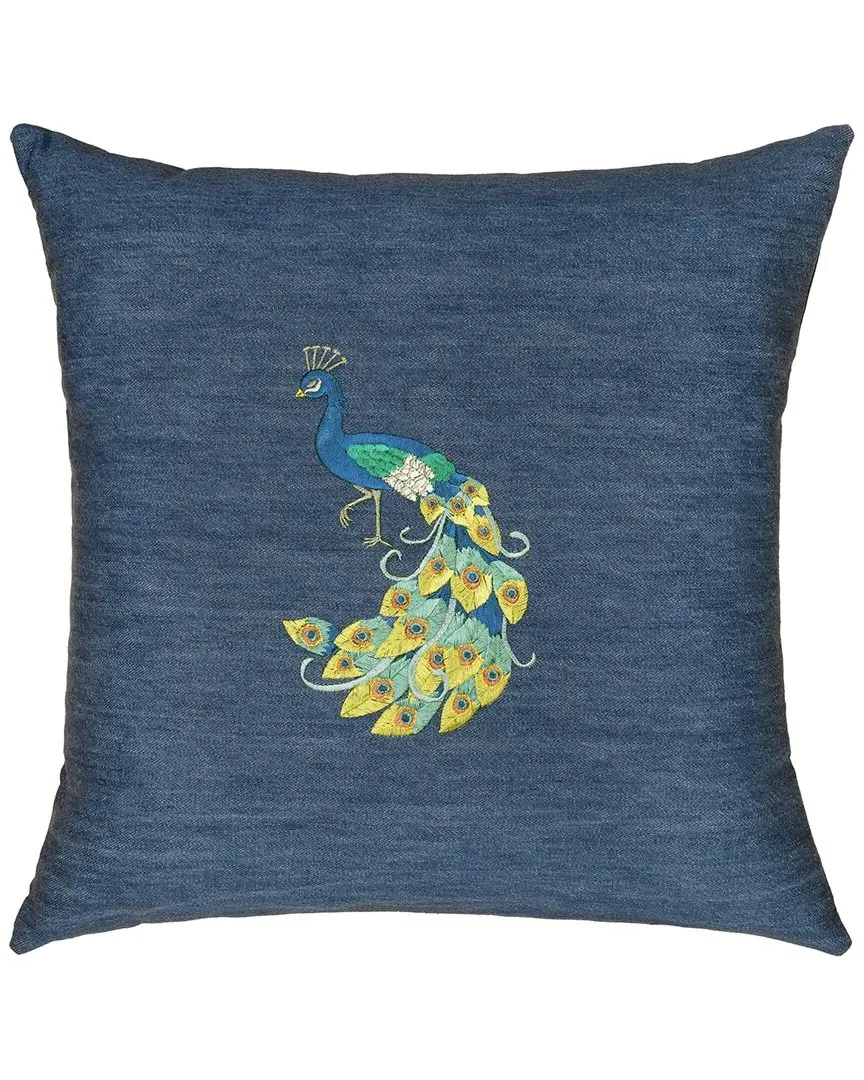 Penelope Pillow Cover with Peacock Embroidery - Denim, Cotton