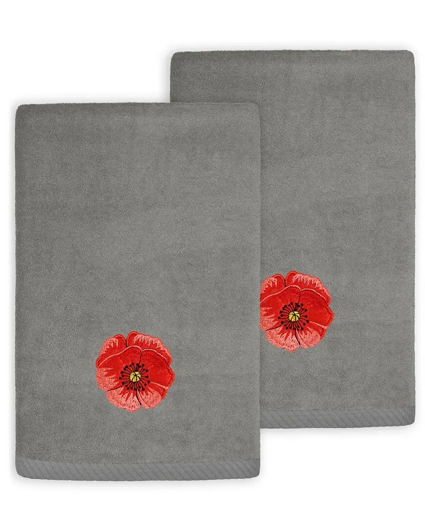 Polly 2pc Embellished Fingertip Towel Set - Charcoal, Turkish Cotton