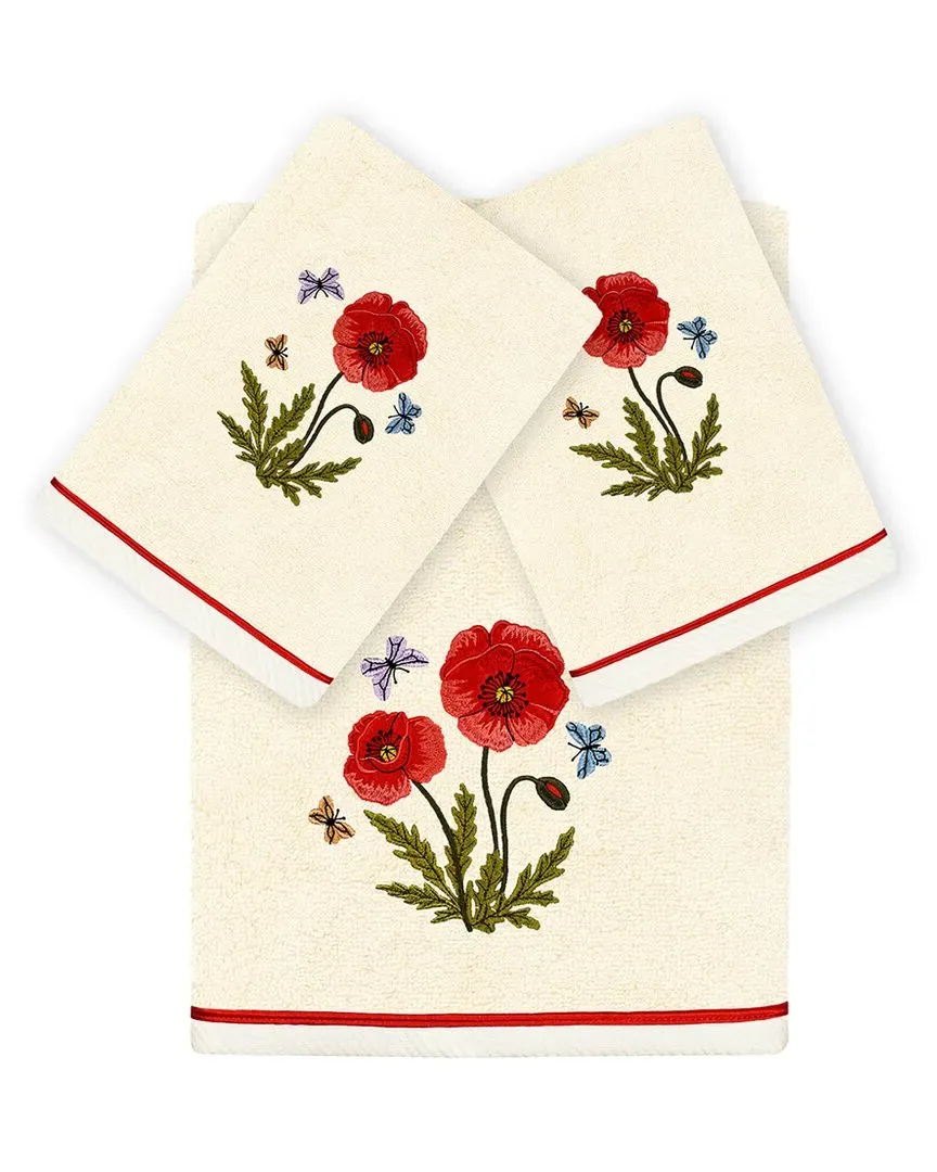 Polly 3pc Embroidered Towel Set - Beige, Turkish Cotton