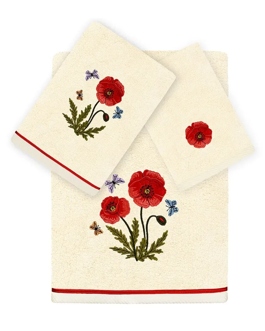 Polly 3pc Embroidered Towel Set - Beige, Turkish Cotton