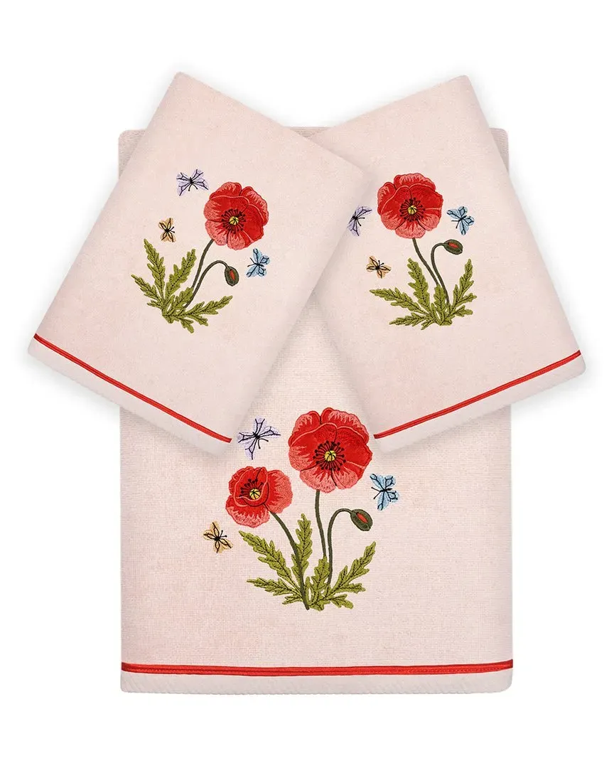 Polly 3pc Embroidered Towel Set - Blush, Turkish Cotton