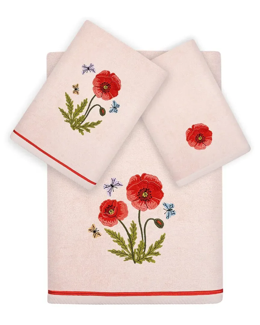 Polly 3pc Embroidered Towel Set - Blush, Turkish Cotton