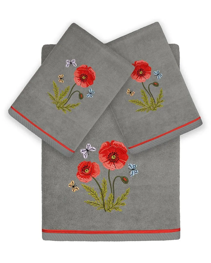 Polly 3pc Embroidered Towel Set - Charcoal, Turkish Cotton