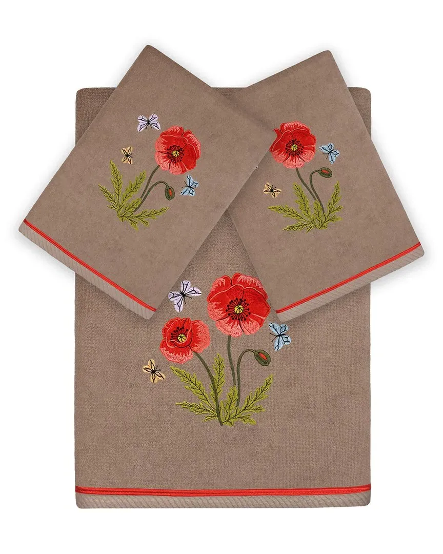 Polly 3pc Embroidered Towel Set - Cocoa, Turkish Cotton