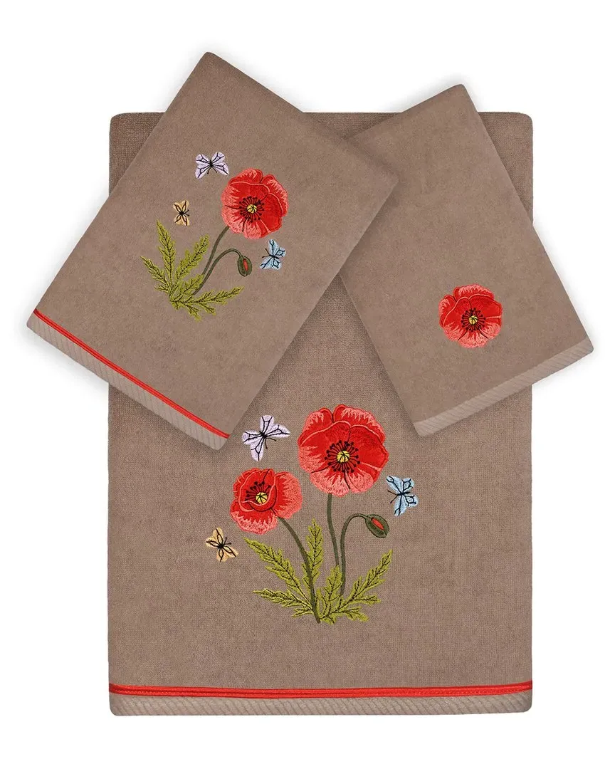 Polly 3pc Embroidered Towel Set - Cocoa, Turkish Cotton