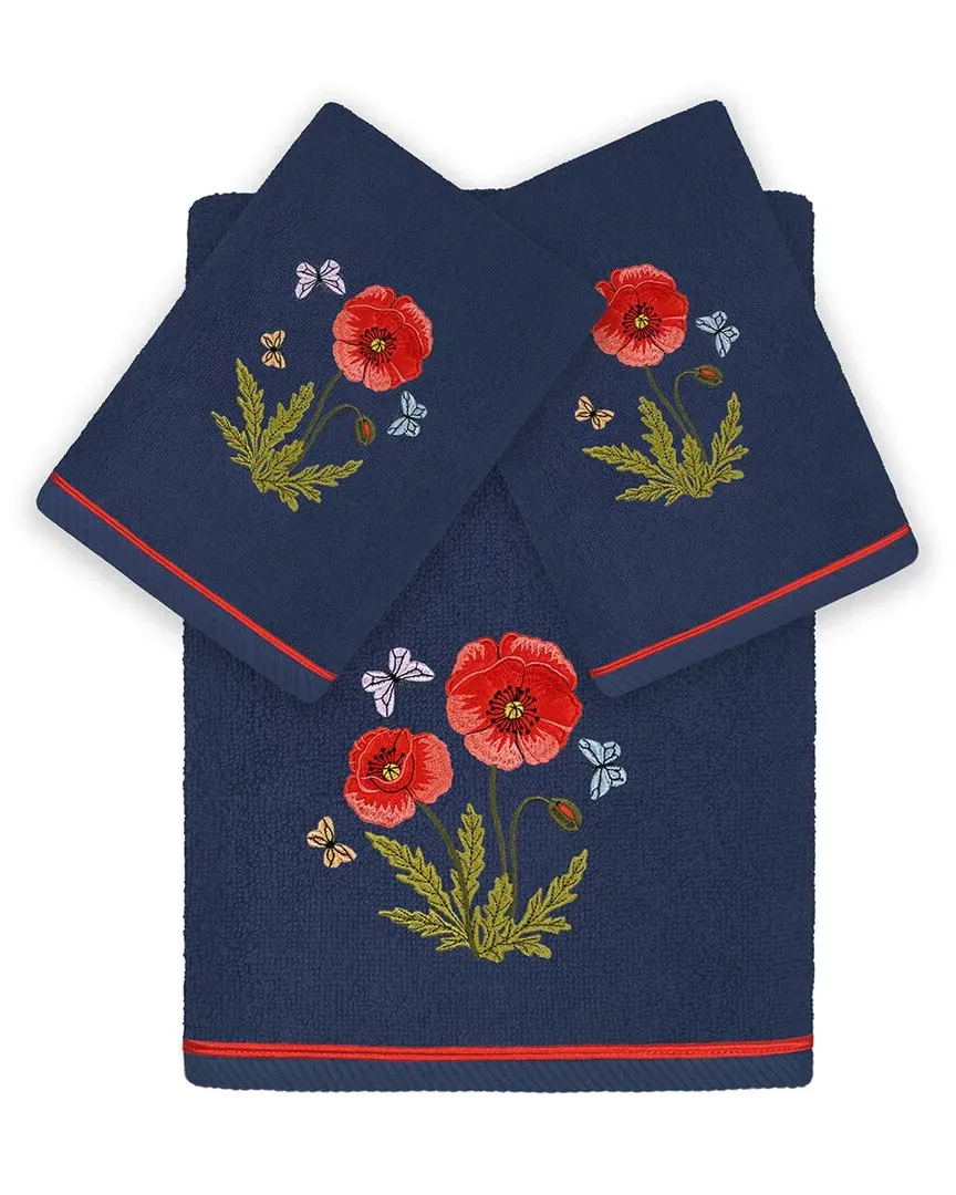 Polly 3pc Embroidered Towel Set - Marine, Turkish Cotton