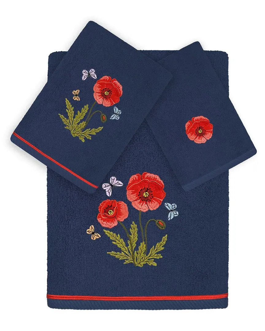 Polly 3pc Embroidered Towel Set - Marine, Turkish Cotton