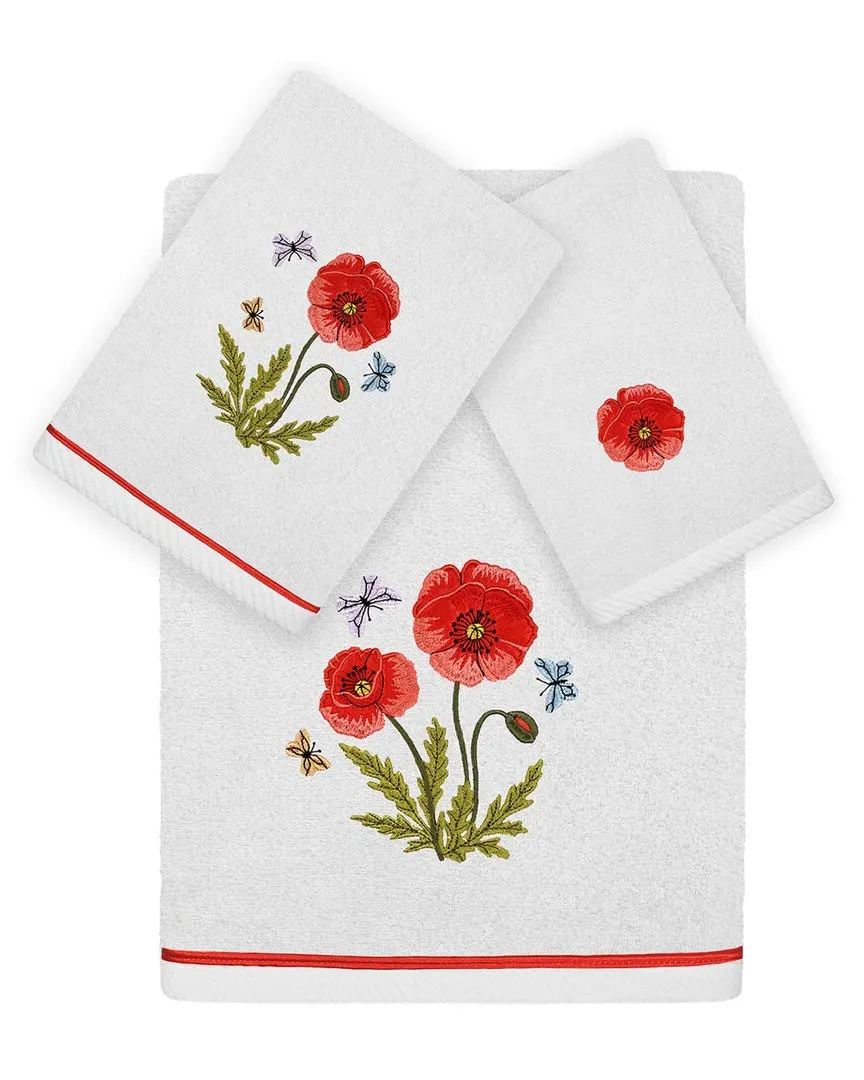 Polly 3pc Embroidered Towel Set - Silver, Turkish Cotton
