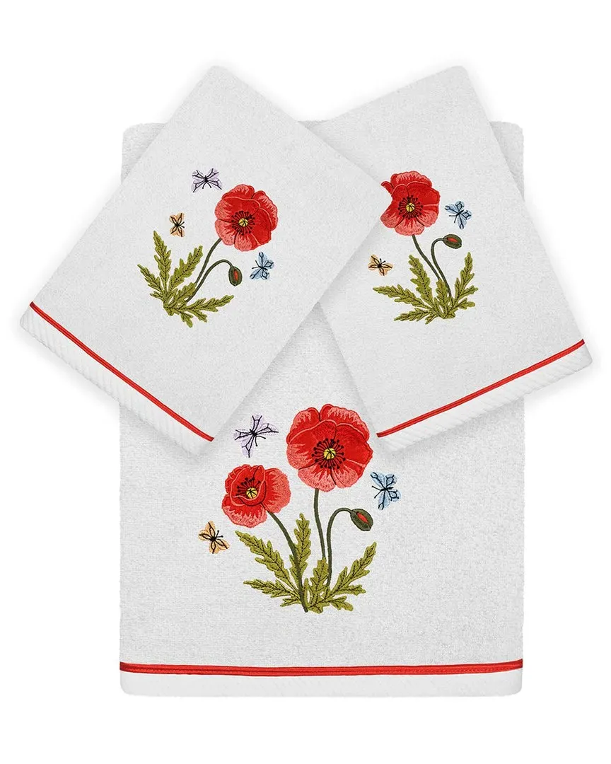 Polly 3pc Embroidered Towel Set - Silver, Turkish Cotton