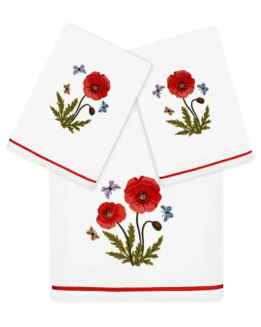 Polly 3pc Embroidered Towel Set - White, Turkish Cotton