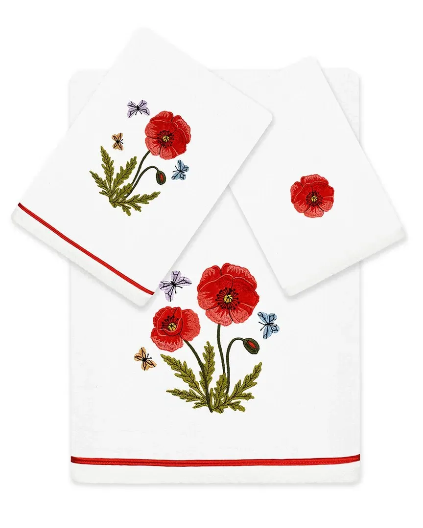 Polly 3pc Embroidered Towel Set - White, Turkish Cotton