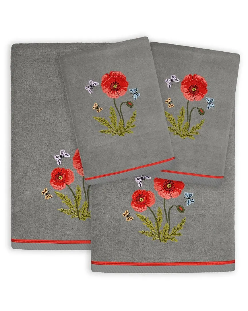 Polly 4pc Embellished Towel Set - Charcoal, Turkish Cotton