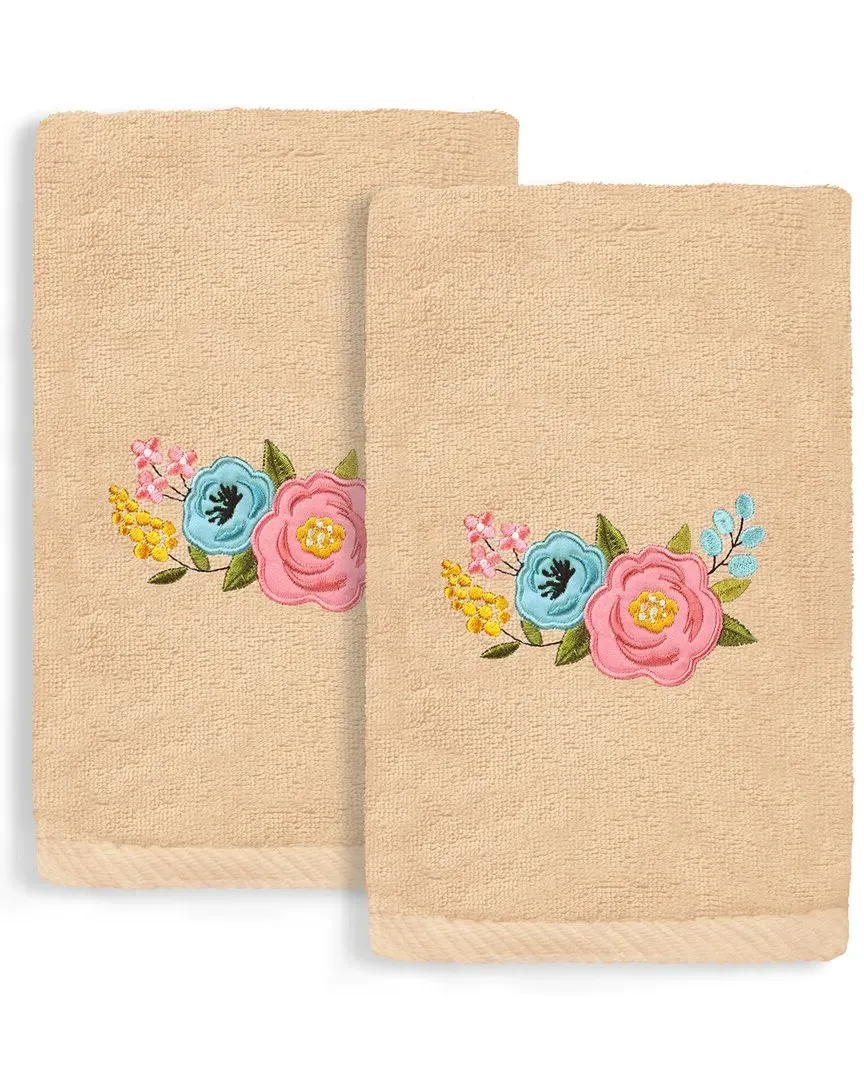 Primavera Hand Towel with Embroidered Flowers - Sand, Turkish Cotton image