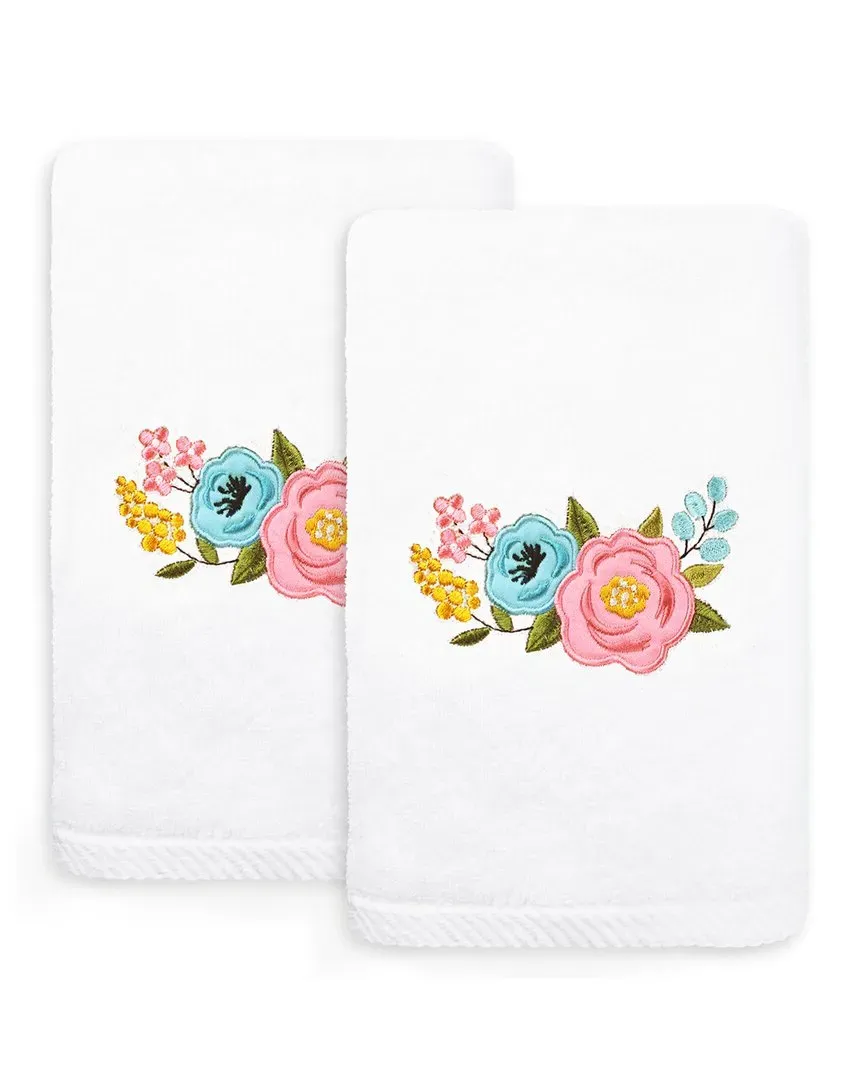 Primavera Hand Towel with Embroidered Flowers - White, Turkish Cotton