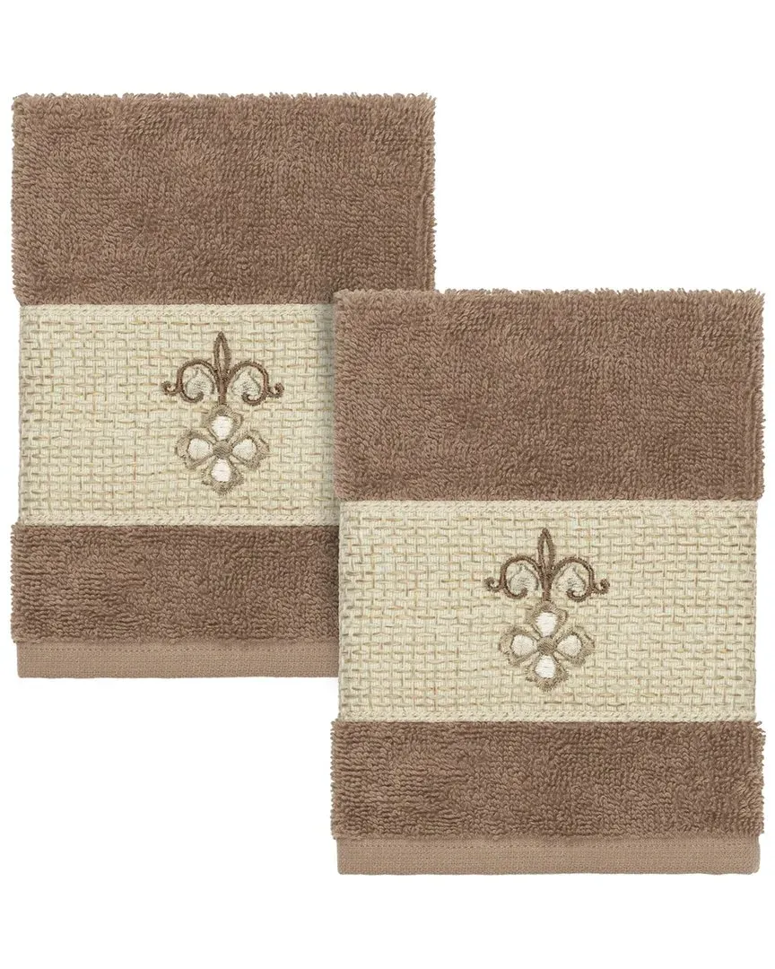 Quinn 2-Piece Embellished Washcloth Set - Latte, Turkish Cotton