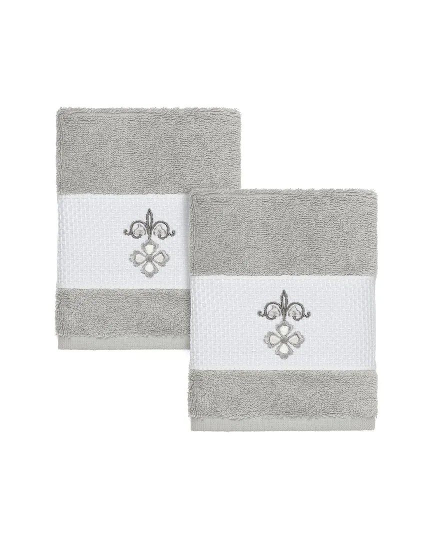 Quinn 2-Piece Embellished Washcloth Set - Light Grey, Turkish Cotton