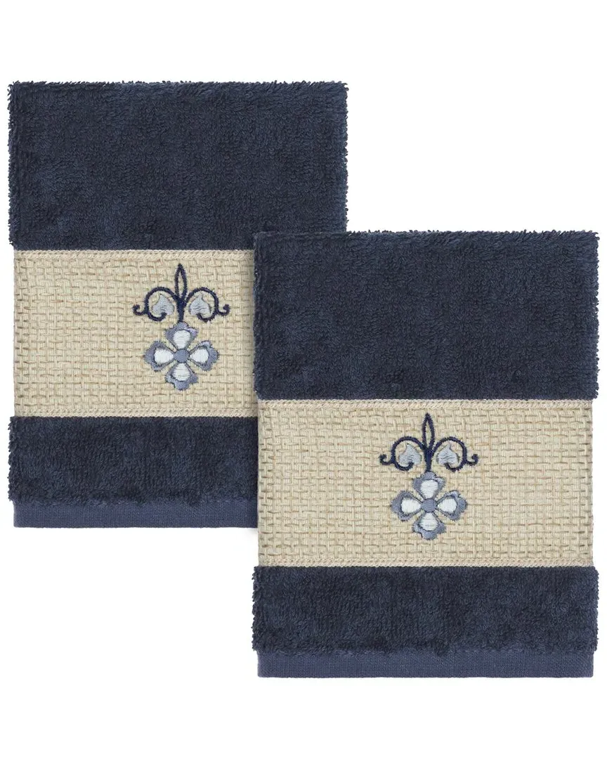 Quinn 2-Piece Embellished Washcloth Set - Navy, Turkish Cotton