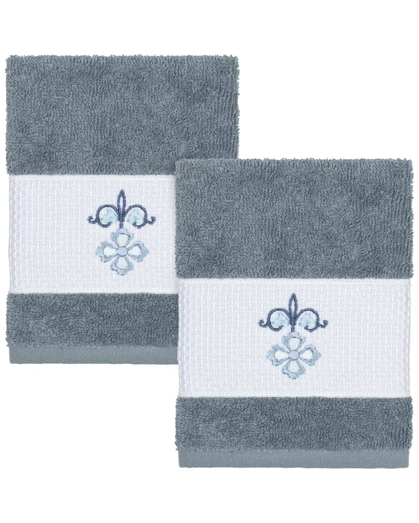 Quinn 2-Piece Embellished Washcloth Set - Teal, Turkish Cotton