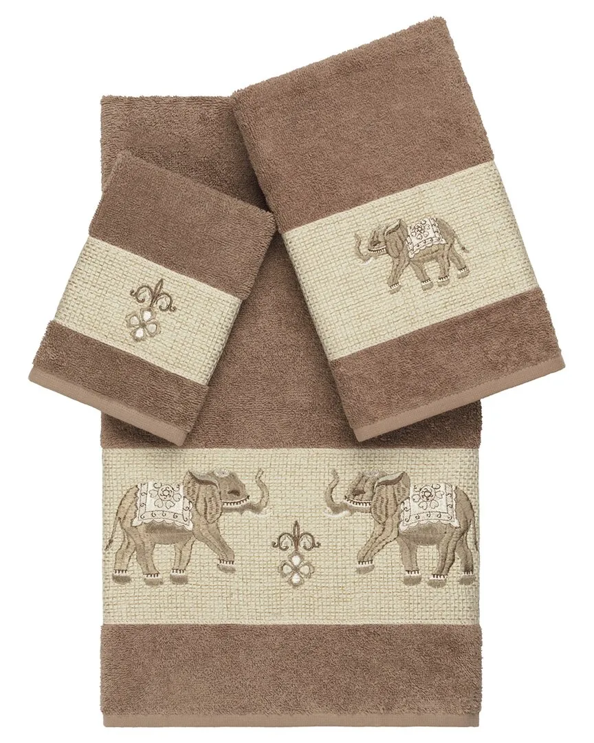 Quinn 3-Piece Embellished Towel Set - Latte, Turkish Cotton