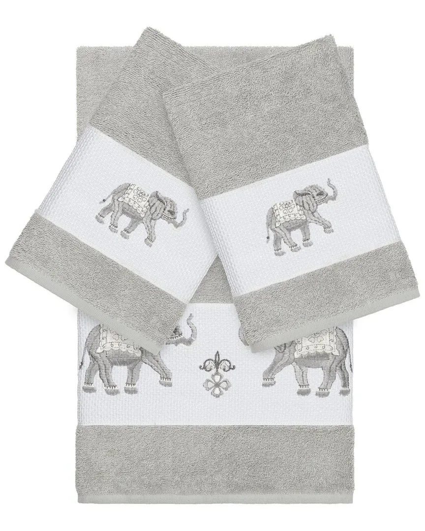 Quinn 3-Piece Embellished Towel Set - Light Grey, Turkish Cotton