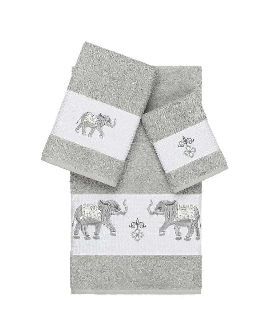Quinn 3-Piece Embellished Towel Set - Light Grey, Turkish Cotton