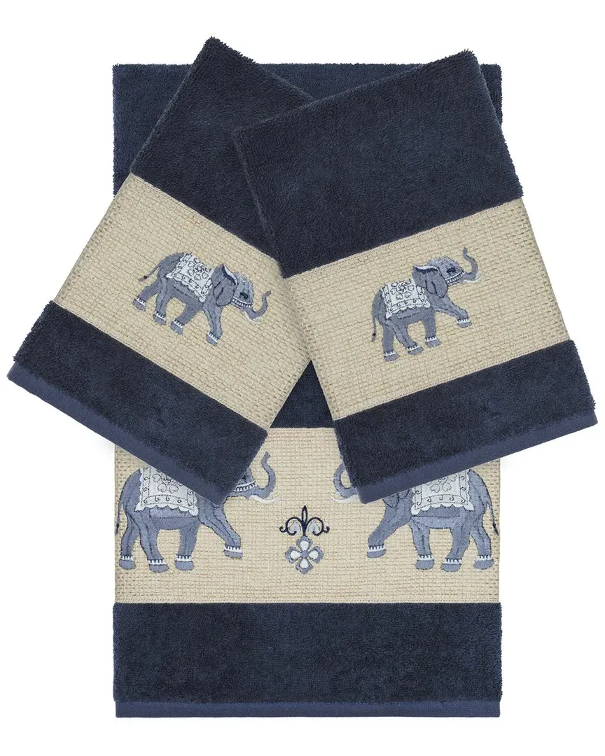 Quinn 3-Piece Embellished Towel Set - Navy, Turkish Cotton