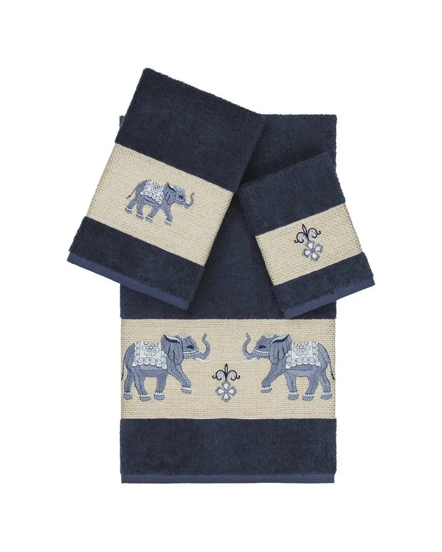 Quinn 3-Piece Embellished Towel Set - Navy, Turkish Cotton
