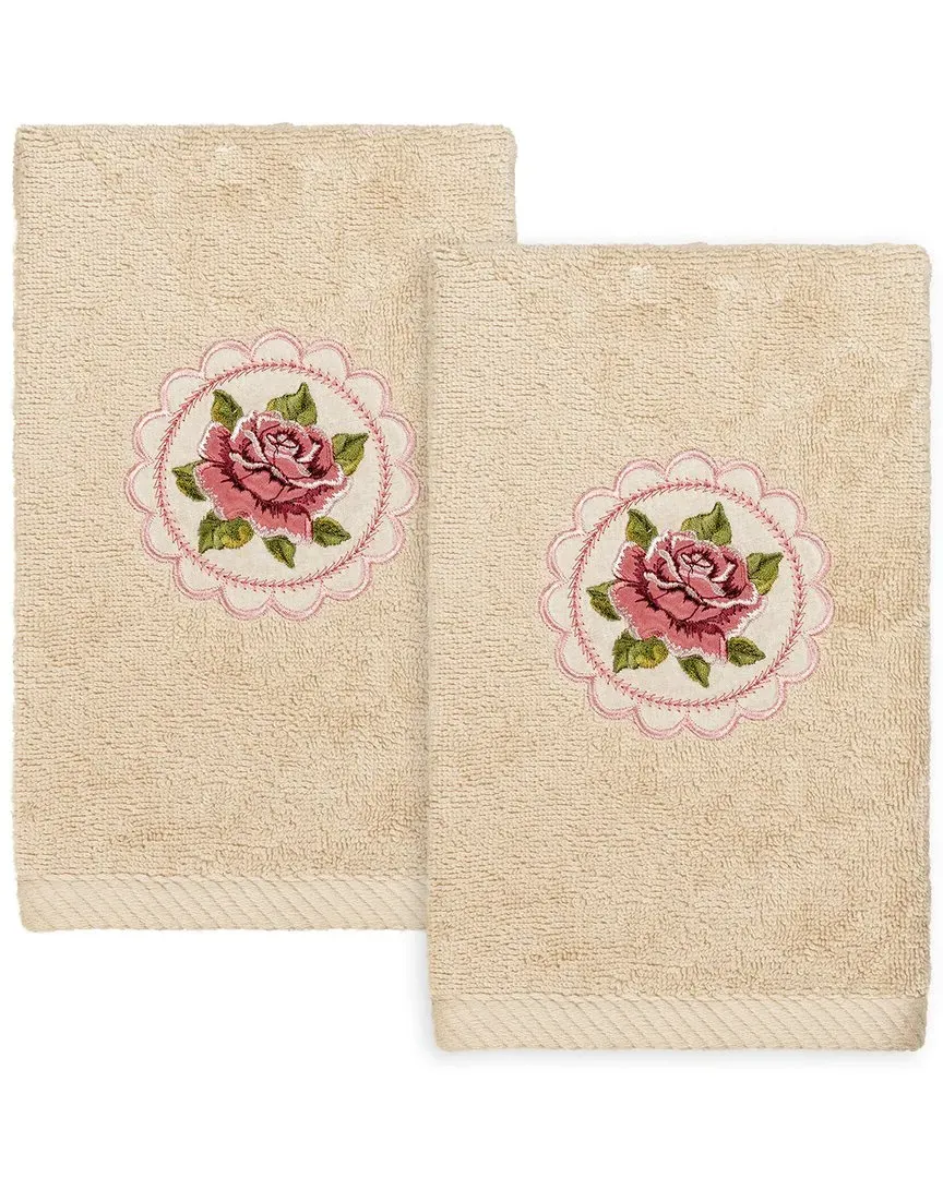 Rosalee Embroidered Hand Towels Set of 2 - Sand, Turkish Cotton image