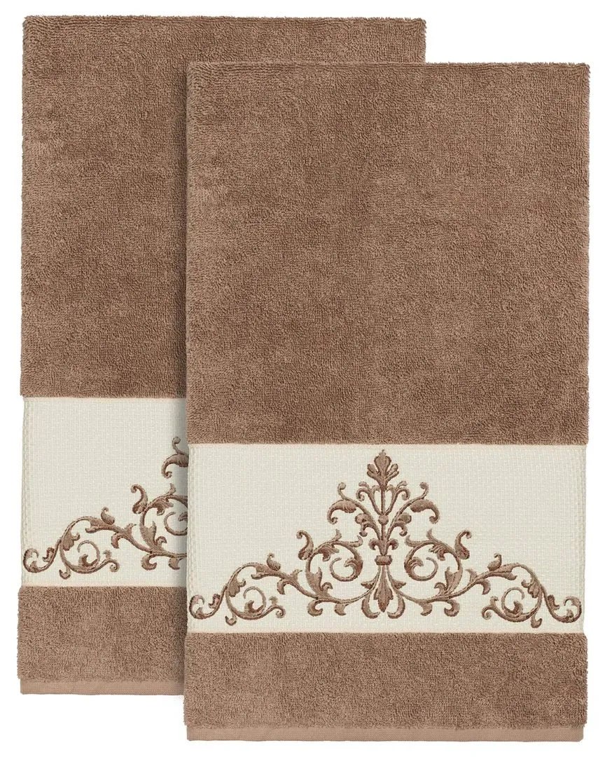 Scarlet 2Pc Embellished Bath Towel Set - Beige, Turkish Cotton