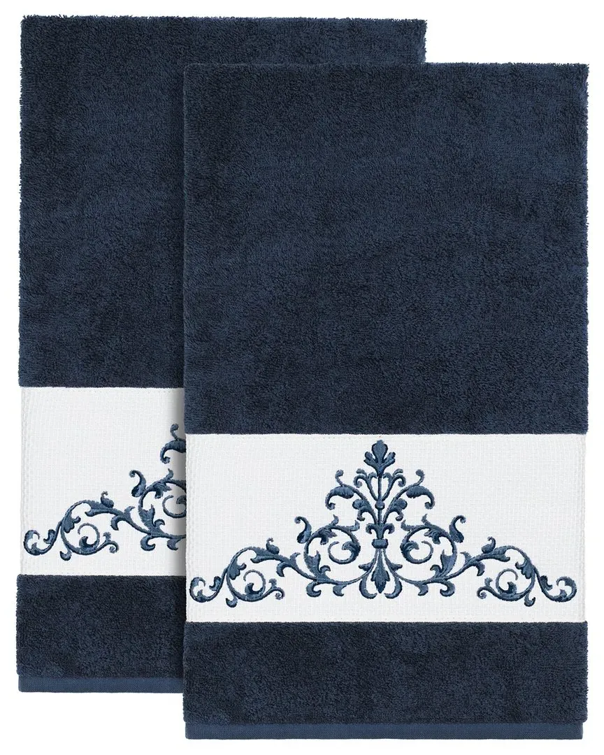 Scarlet 2Pc Embellished Bath Towel Set - Blue, Turkish Cotton