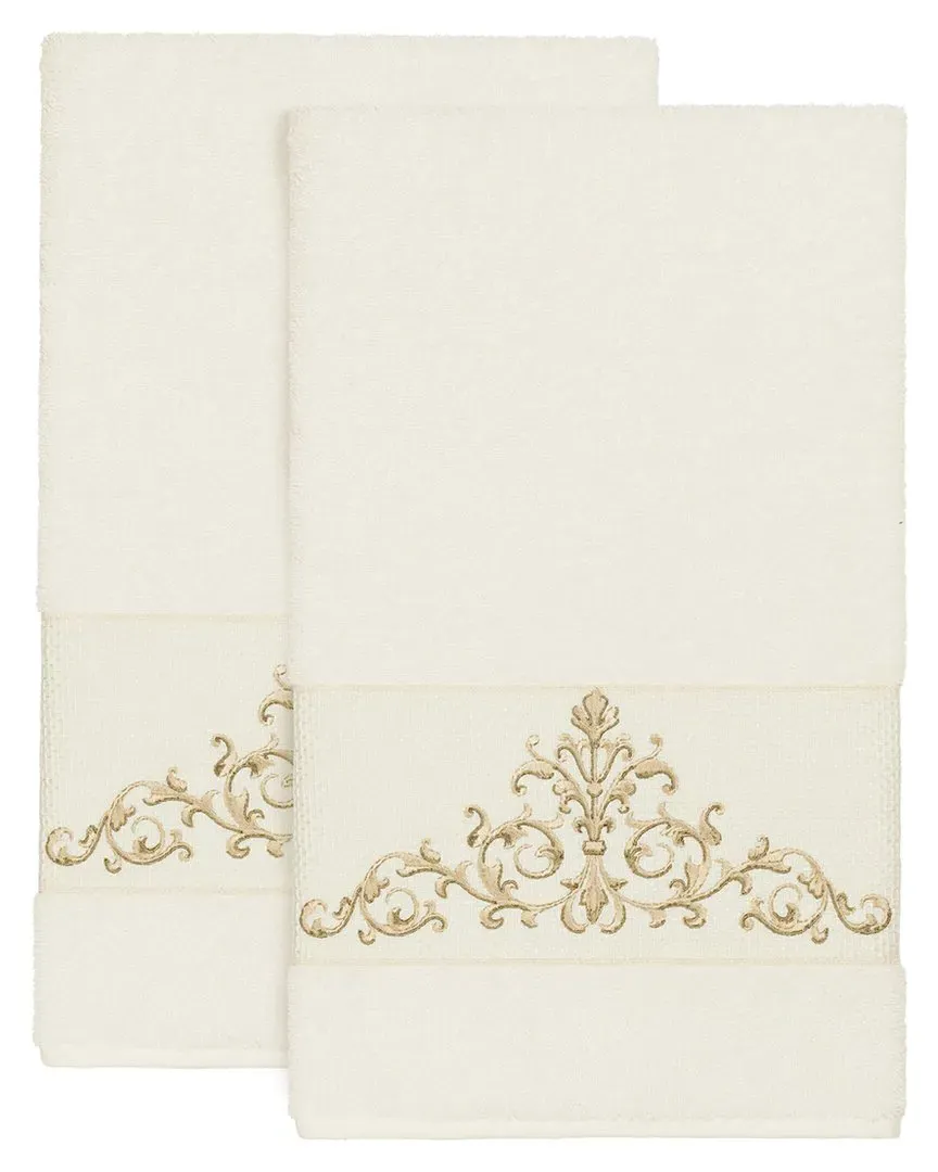 Scarlet 2Pc Embellished Bath Towel Set - Cream, Turkish Cotton