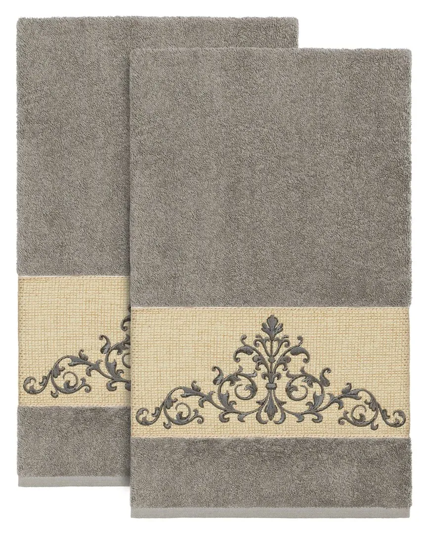 Scarlet 2Pc Embellished Bath Towel Set - Grey, Turkish Cotton