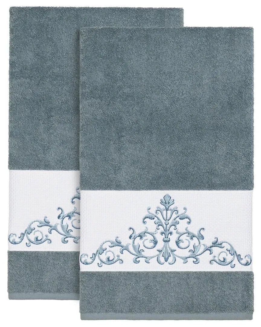 Scarlet 2Pc Embellished Bath Towel Set - Teal, Turkish Cotton