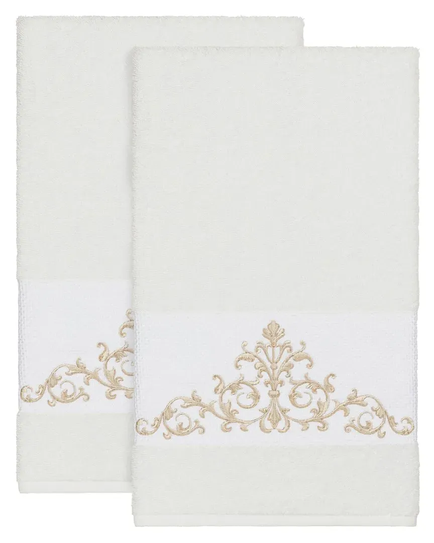 Scarlet 2Pc Embellished Bath Towel Set - White, Turkish Cotton