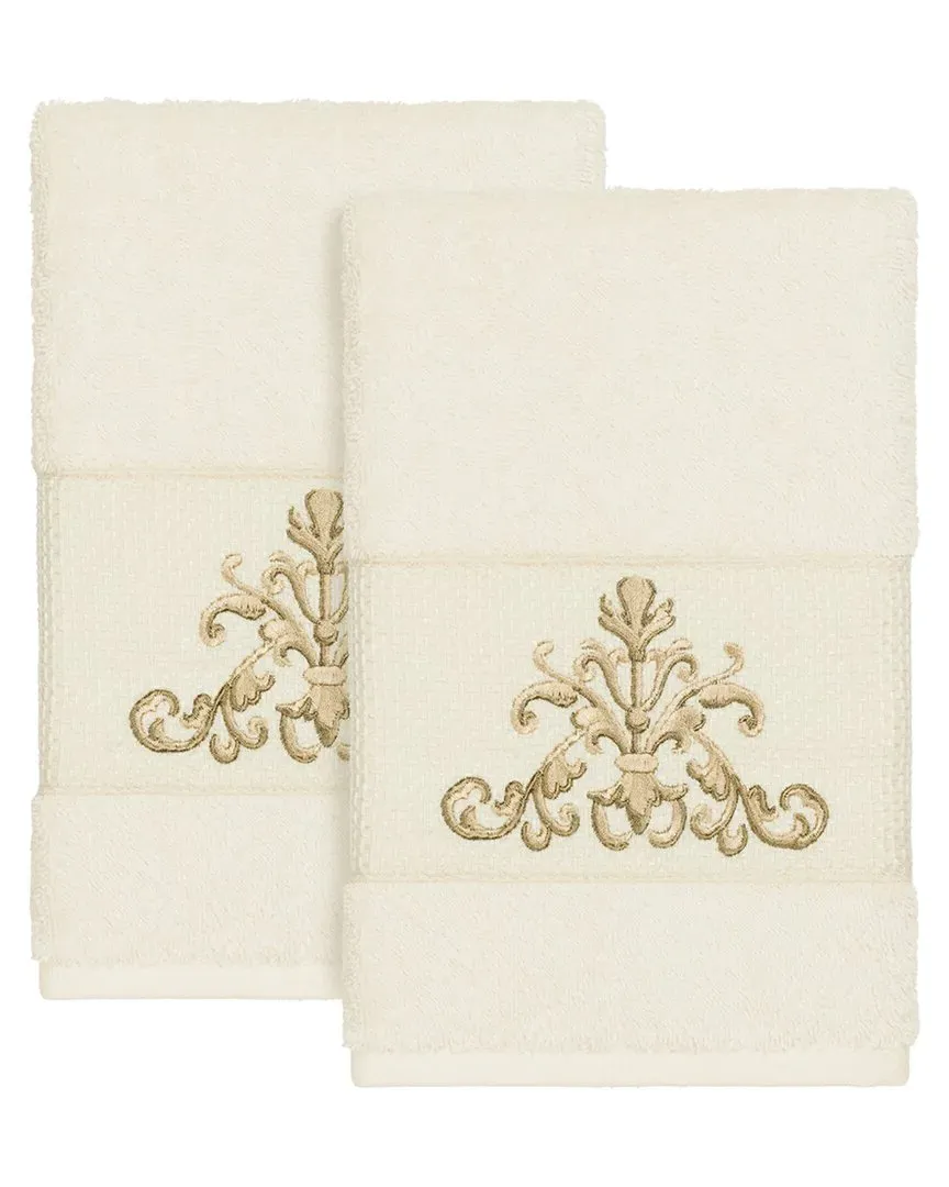 Scarlet 2Pc Embellished Hand Towel Set - Cream, Turkish Cotton