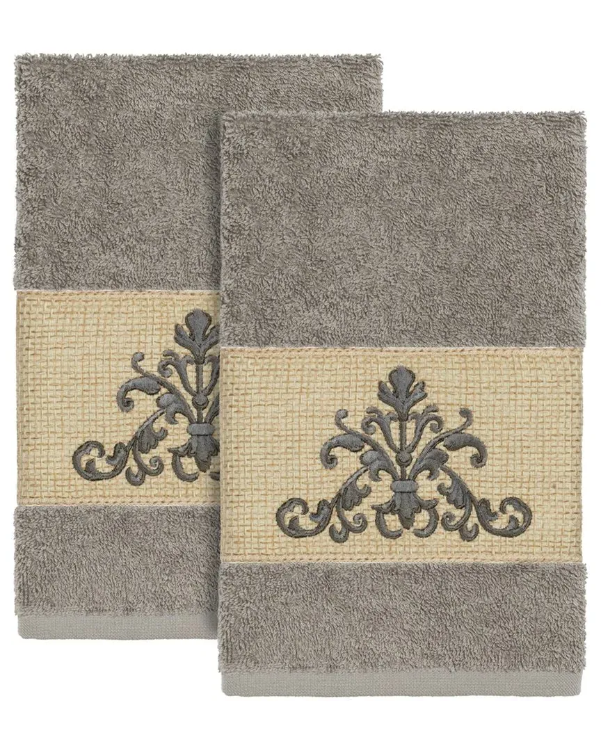 Scarlet 2Pc Embellished Hand Towel Set - Grey, Turkish Cotton