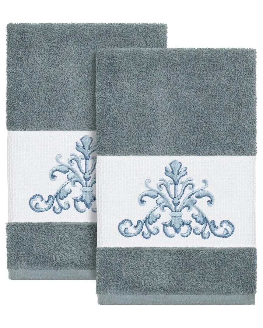 Scarlet 2Pc Embellished Hand Towel Set - Teal, Turkish Cotton