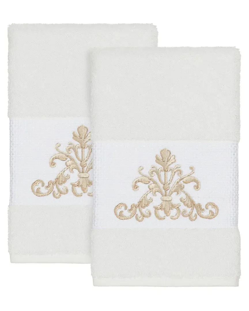 Scarlet 2Pc Embellished Hand Towel Set - White, Turkish Cotton