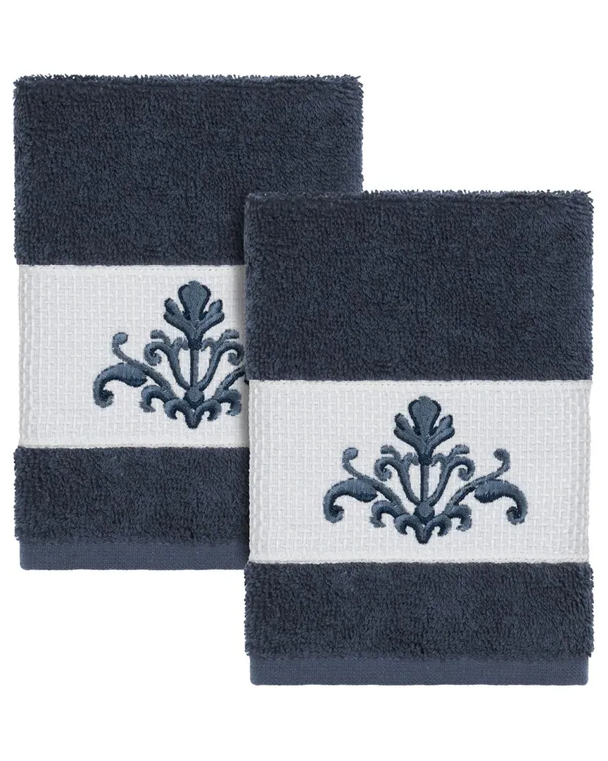 Scarlet 2Pc Embellished Washcloth Set - Blue, Turkish Cotton