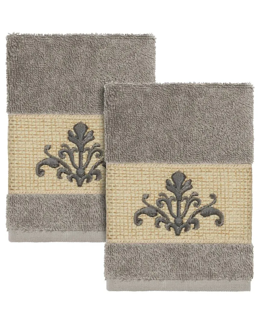 Scarlet 2Pc Embellished Washcloth Set - Grey, Turkish Cotton