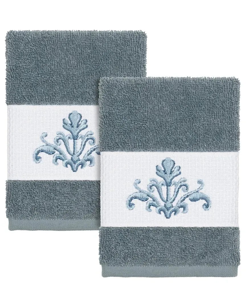 Scarlet 2Pc Embellished Washcloth Set - Teal, Turkish Cotton