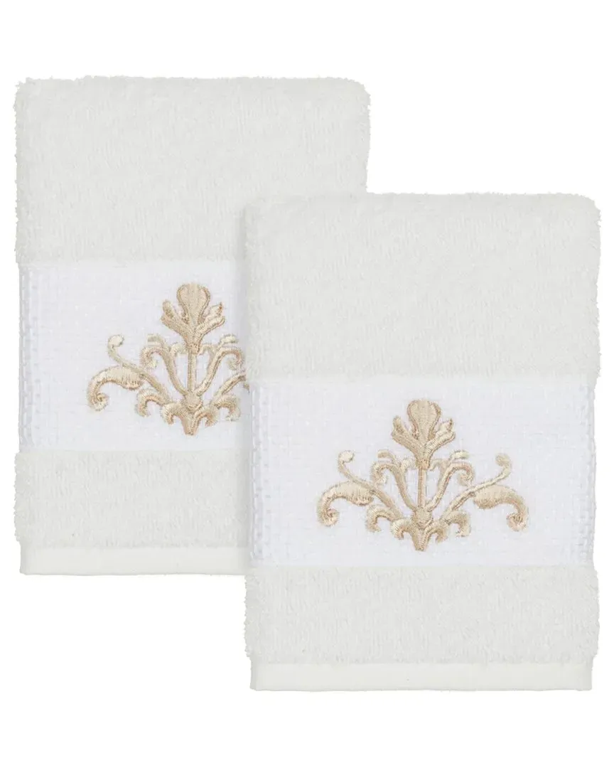 Scarlet 2Pc Embellished Washcloth Set - White, Turkish Cotton