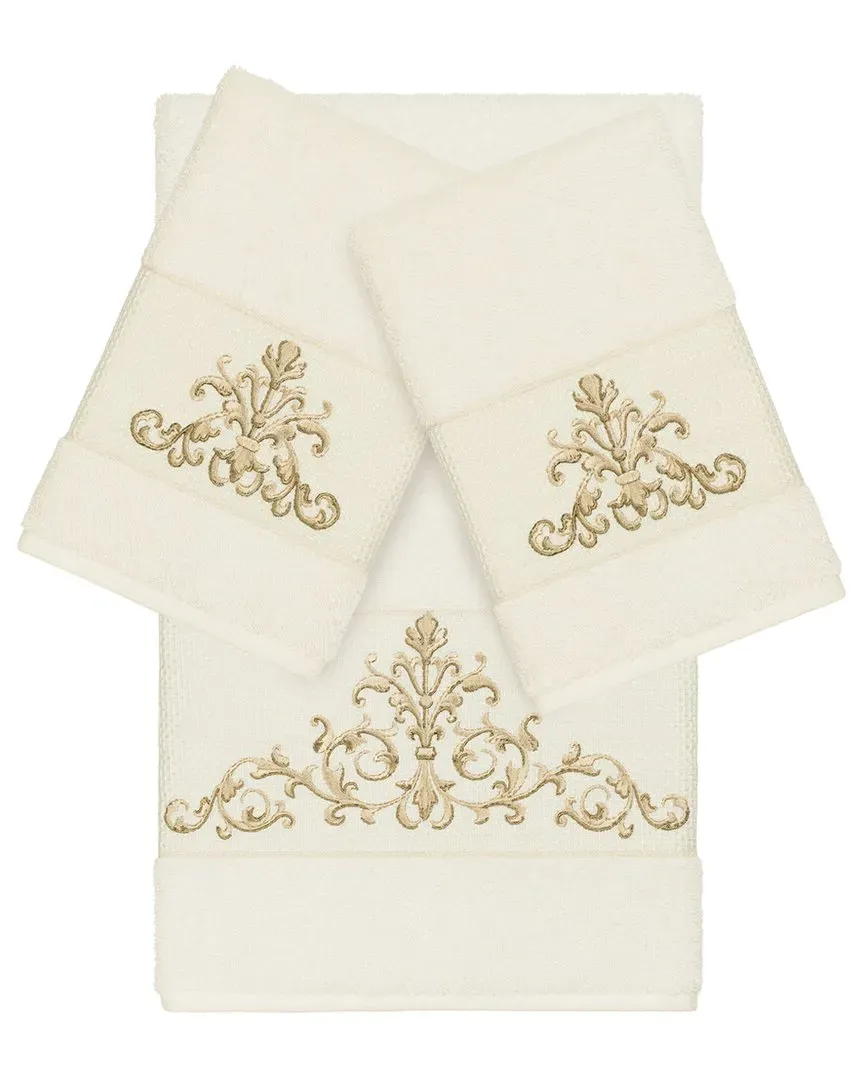 Scarlet 3-Piece Embellished Bath & Hand Towel Set - Cream, Cotton