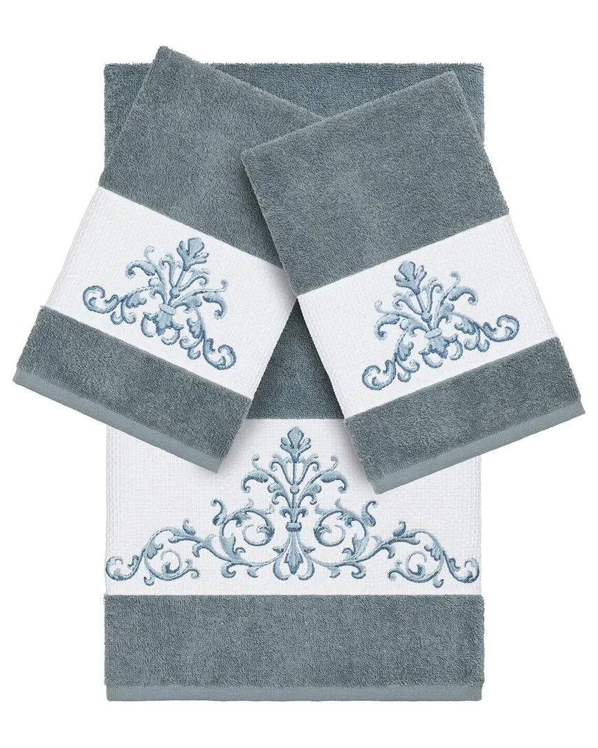 Scarlet 3-Piece Embellished Bath & Hand Towel Set - Teal, Cotton