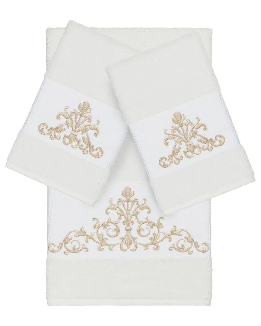 Scarlet 3-Piece Embellished Bath & Hand Towel Set - White, Cotton
