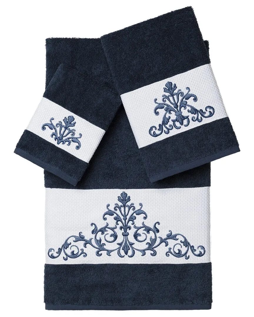 Scarlet 3-Piece Embellished Towel Set - Blue, Turkish Cotton