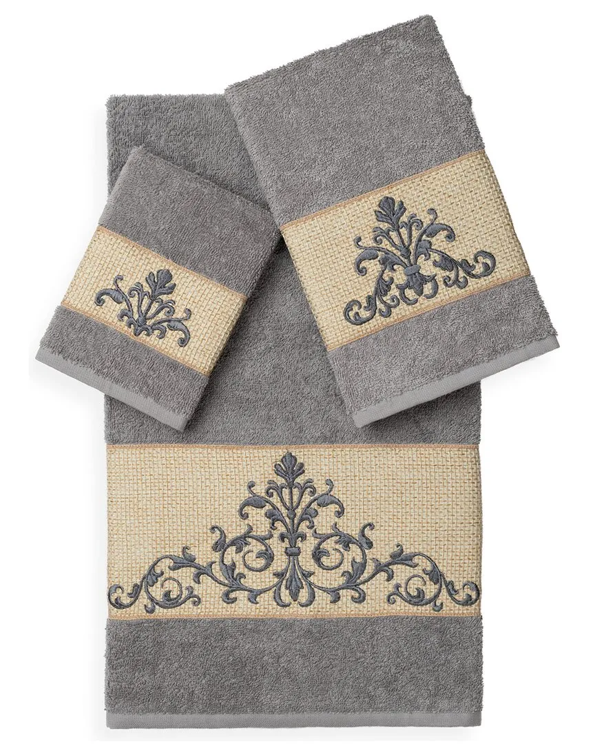 Scarlet 3-Piece Embellished Towel Set - Grey, Turkish Cotton